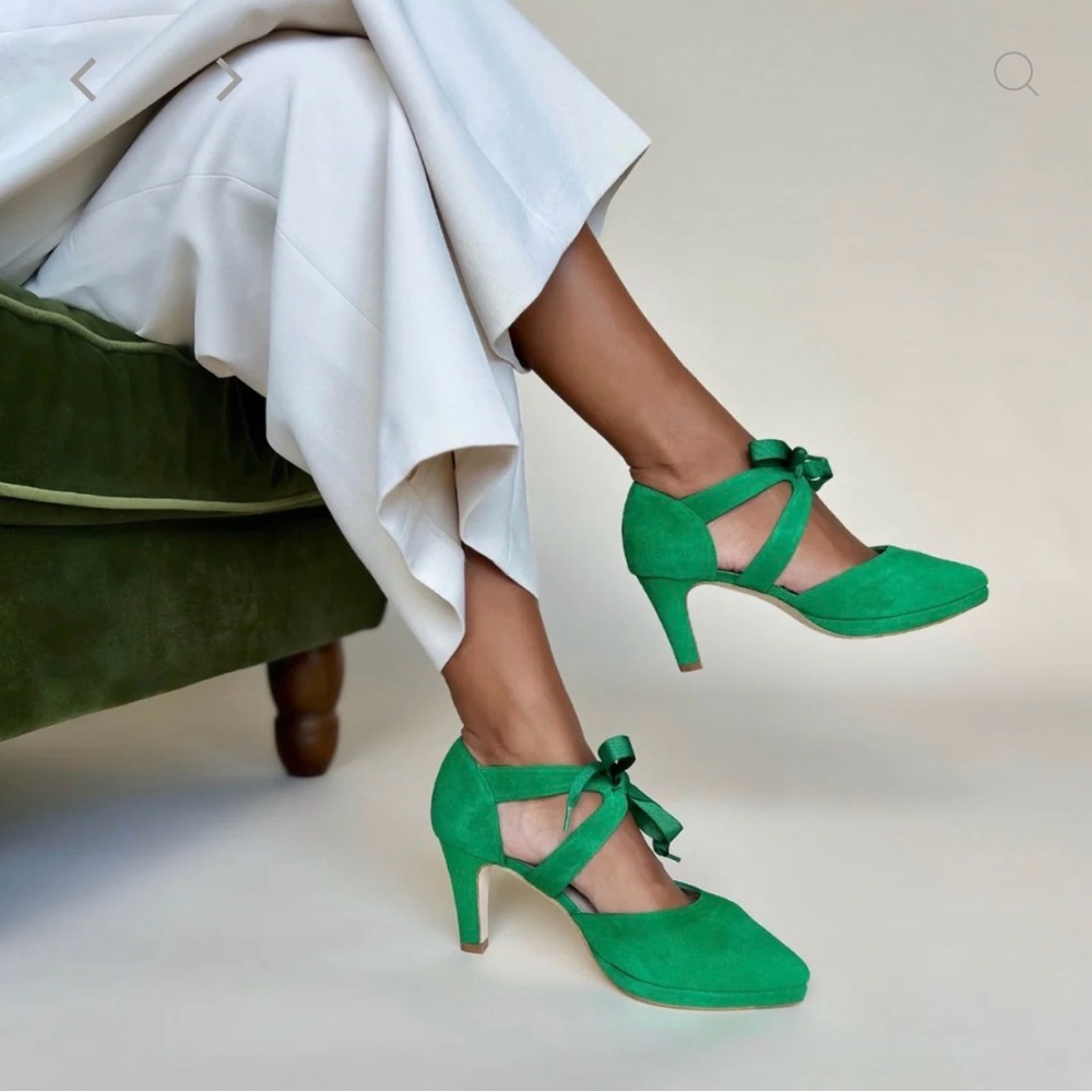 Sargasso & Grey New $295 7.5 8 W 38 Green Suede Le Mary Jane Heels Bow Pumps